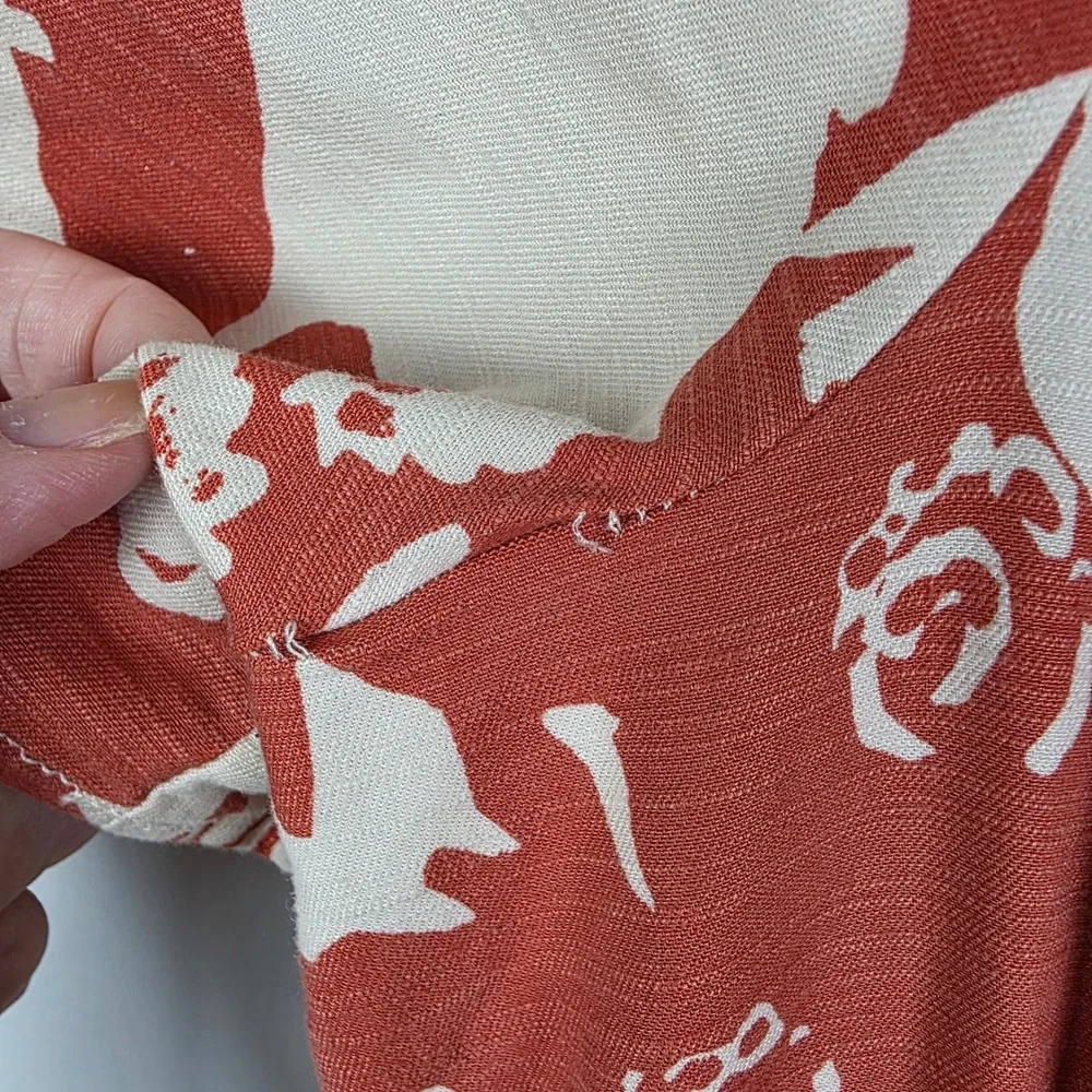 Anthropologie Rust Floral Wide Leg Jumpsuit XXS V-Neck Smocked Waist OB1673099 - Picture 6 of 9